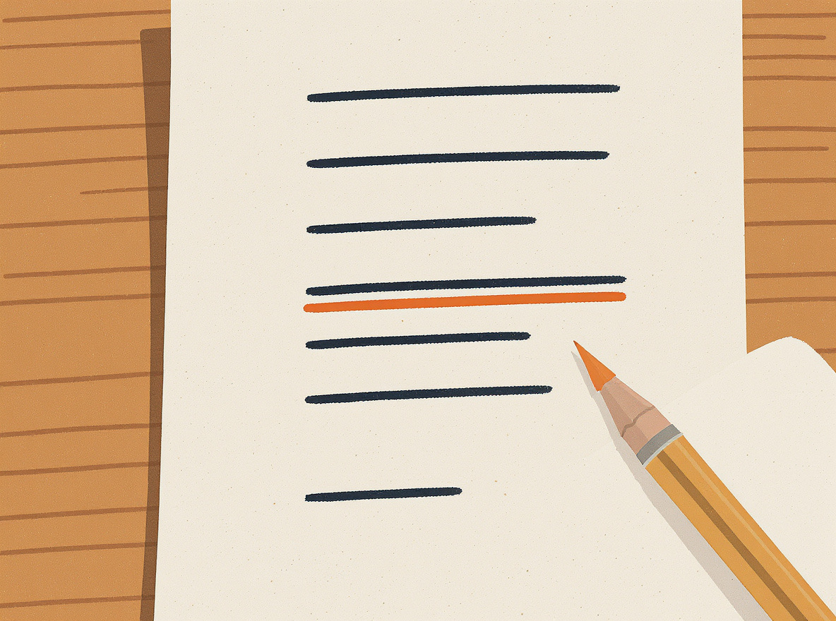 A single signal-orange line inserted into a column of otherwise-uniform text rows.